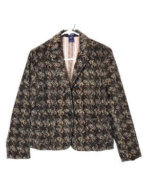 Gap Vintage Y2K Corduroy Blazer Jacket Women 8 Medium Suit Coat Brown Black Work